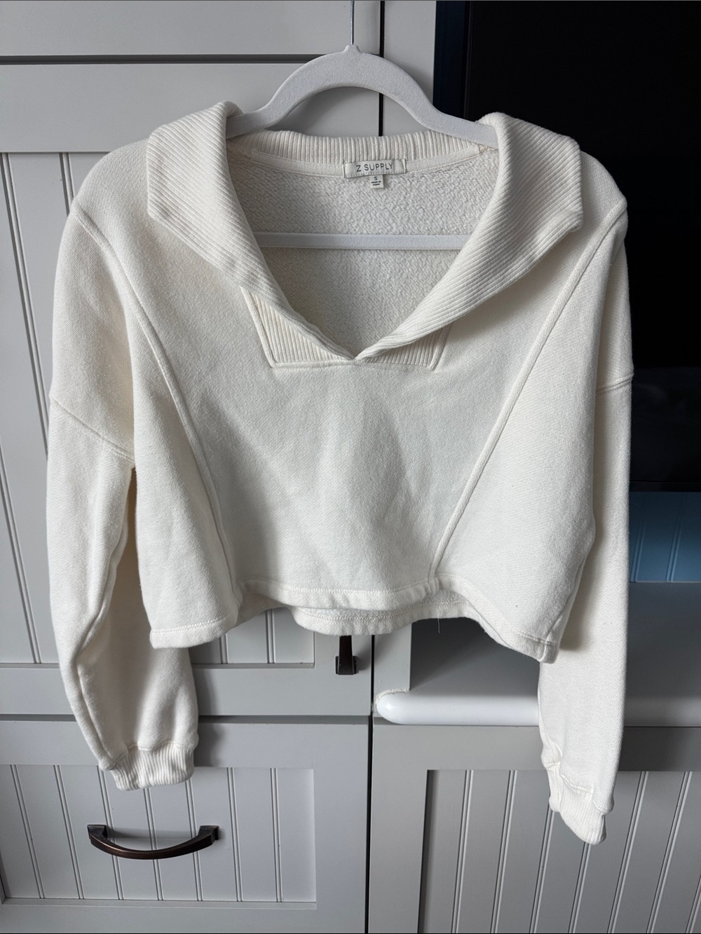 Z Supply Off-White Cropped Sailor Collar Pullover